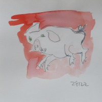 4 x wilde Schweine expressive Original Zeichnungen auf Papier Tusche 4x20x20 cm 5