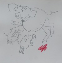4 x wilde Schweine expressive Original Zeichnungen auf Papier Tusche 4x20x20 cm 7