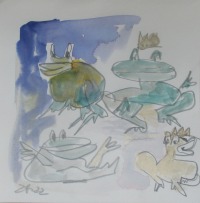 4 x wilde Frösche, Igel, Fische expressive Original Zeichnungen auf Papier Tusche 4x20x20 cm 3