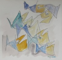4 x wilde Frösche, Igel, Fische expressive Original Zeichnungen auf Papier Tusche 4x20x20 cm 9