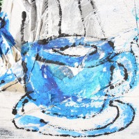Espresso Cafe Küchenbild Collage / schwarze Leinwand / Zeichnung 40x40 cm 9