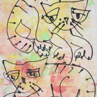 rot gelbe Katzen expressiv gezeichnet 60x50 cm Acrylmalerei Malerei 3