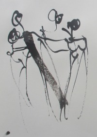 Frauen - 2 Zeichnungen - Tusche Gouache Aquarell 21x14 schwarz weiss 2