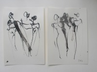 Frauen - 2 Zeichnungen - Tusche Gouache Aquarell 21x14 schwarz weiss