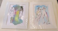 zwei Frauen Original Zeichnungen auf Künstlerpapier 2 x je 30x24cm in PP mit Bambusfeder - farbige