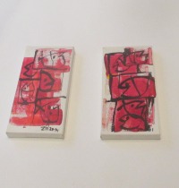 rote Fische 2 Original-Zeichnungen Acryl auf Leinwand 2x 20x10x2cm 5
