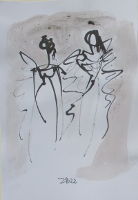 2 abstrakte Engel Original Zeichnungen mit Kaffee - Schwarz-weiss Unikat Tusche Zeichnungen 3