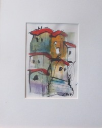 2 kleine Toscana Landschaften Original Zeichnung auf Künstlerpapier 2 x24x30 in PP mit Bambusfeder