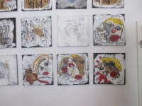 Menschen im Gespräch Collage und Zeichnung von Sonja Zeltner-Müller Original 40x40cm magenta 8