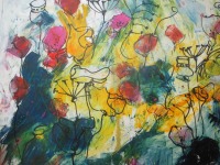 abstrakte Blumen florale Malerei 100x120 Öl auf Leinwand modernes Originalbild smaragdgrüne