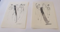 Frauen 2 Zeichnungen schwarz/weiß je 30x21 original Feder-Zeichnungen Aquarell Tusche 2