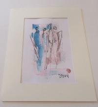 Engel und Frauen Pastell blau rose 2 x 30x21 Original Feder-Zeichnungen Aquarell Tusche 3