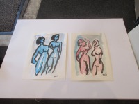 expressive Akte - 2 Original Zeichnungen auf Künstlerpapier 2 Frauen - farbige Tuschen 3