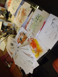 expressive Akte - 2 Original Zeichnungen auf Künstlerpapier 2 Frauen - farbige Tuschen 10