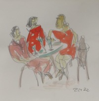 Renntag - Galopper und elegante Damen expressive Original Zeichnung auf Papier Tusche 4x20x20 cm 6