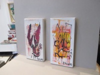 2 Hummer Original-Zeichnungen Acryl auf Leinwand Küchenbilder orange rot 2 x 20x10x2cm 8