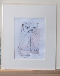 expressive blaue Katze - Original Zeichnung auf Künstlerpapier -21x14cm in PP mit Bambusfeder -