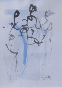 Frauen - Original Zeichnung auf Künstlerpapier -21x14cm in PP mit Bambusfeder - farbige Tuschen- 10