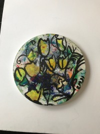 Frühlingsblumen Original, Malerei, rund 30cm Leinwand, acrylpouring, acrylicfluid , abstrakte