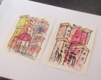 2 x Italien Stadtszenen urban sketch Urlaubsszenen mit Kaffee und Gouache - farbintensiv und