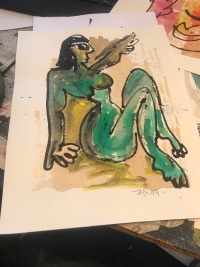 Mädchen in smaragdgrün Zeichnung 30x21 Feder-Zeichnung Aquarell Tusche Wandkunst 6