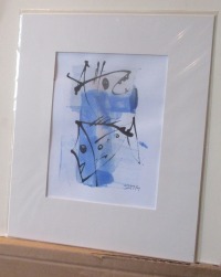 expressive blaue Fische - Original Zeichnung auf Künstlerpapier -21x14cm in PP mit Bambusfeder -