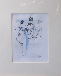 Frauen - Original Zeichnung auf Künstlerpapier -21x14cm in PP mit Bambusfeder - farbige Tuschen- 2