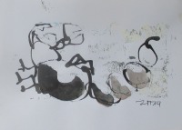 zwei Skorpion Original Zeichnungen auf Künstlerpapier je 21x14cm mit Bambusfeder - farbige Tuschen
