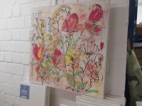 wilde Blumen expressiv gezeichnet 70x70 cm Acrylmalerei Malerei gelb pink 4