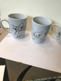 3 original bemalte Tassen lustige Katzen mit Porzelanstiften, gebrannt, Unikat Kaffeetasse, Teetasse