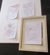 4 Katzen mit Kaffee expressive Original Zeichnung auf Papier Tusche 4x21x15 cm 2