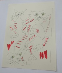 Katzen 30 x 40 cm Unikat Illustration Zeichnung crazy cats 4