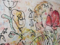 wilde Blumen expressiv gezeichnet 70x70 cm Acrylmalerei Malerei gelb pink 5