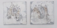 Winter weiße Stadt Collage und Zeichnung von Sonja Zeltner-Müller Original 40x40cm 10