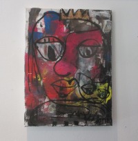 expressive Königin mit Katze, Leinwand / Zeichnung 40x30 cm auf Leinwand original 2