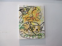 Lustige Katzen Acryll auf Leinwand, Zeichnung, original Sonja Zeltner-Müller, 40x30 cm, 3