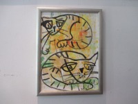 Lustige Katzen Acryll auf Leinwand, Zeichnung, original Sonja Zeltner-Müller, 40x30 cm, 6