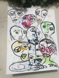 Gesichter Original Zeichnung Acryl / Leinwand / 80x100 cm Menschen Kommunikation 7