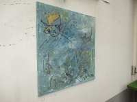 blaue lustige Katze als König Original, Malerei, 90x90cm Leinwand Kunst 3