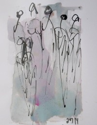 Tanz - Original Zeichnung auf weißem Künstlerpapier - mit Bambusfeder - farbige Tuschen -