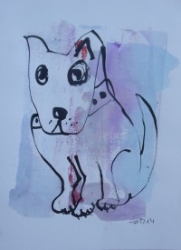 Hund - Zeichnung DinA4 blau free shipping minimalism Feder-Zeichnung Aquarelle 2