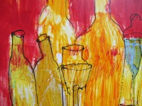 Küchenbild mit Flaschen, Gläsern und Grappa, Materialcollage, Unikat Sonja Zeltner-Müller 10