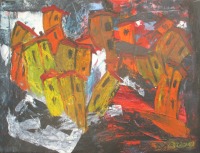 Italien Dorfszene Ölbild gelb-rot mediterrane Landschaft xl Kunstmuellerei