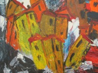 Italien Dorfszene Ölbild gelb-rot mediterrane Landschaft xl Kunstmuellerei 3