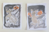 Halloween Cats Katze mit Kürbissen Original Zeichnungen Kaffee Unikat Tusche Zeichnungen 3