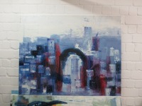 abstrakte Stadt Malerei Original 110x155 cm Kunst gespachtelt Unikat 2
