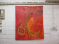 abstrakt rot mit rost 110x90 cm Ölmalerei Collage expressive Malerei blau 2