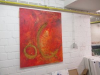 abstrakt rot mit rost 110x90 cm Ölmalerei Collage expressive Malerei blau 3