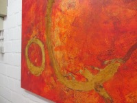 abstrakt rot mit rost 110x90 cm Ölmalerei Collage expressive Malerei blau 5