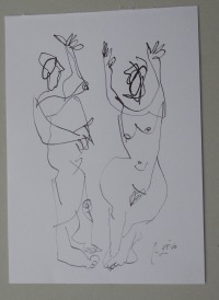 Akte in Original-Zeichnung 30x21 cm auf Papier Acryltusche 2